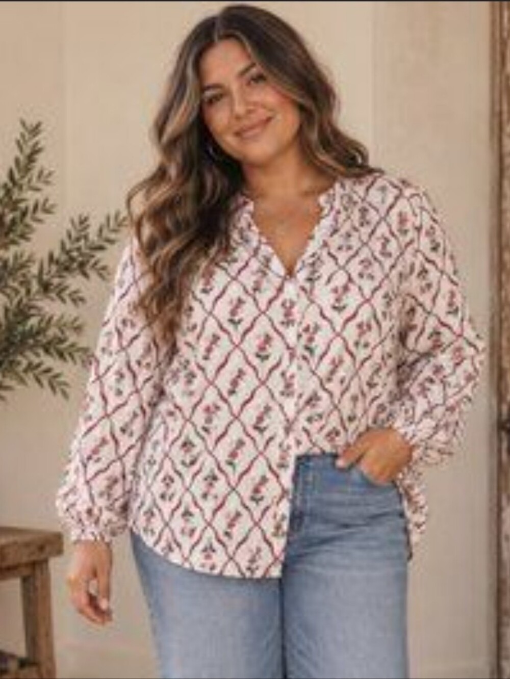 Lucky Brand Floral Diamond-Print Button-Front Blouse